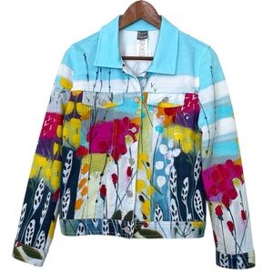 Dolcezza Artwear Bomber Jacket Colorful Floral Tulip Print Med Stretch Abstract